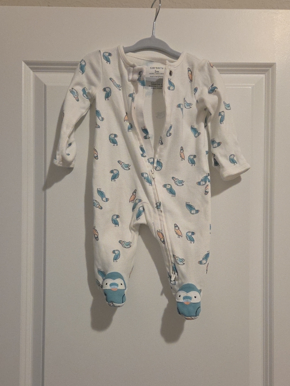 Carter's Cream One-Piece with Teal Penguin Feet
